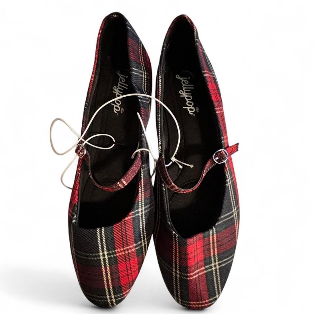 Jellypop Red Plaid Tartan Mary Jane Ballet Flats NWT